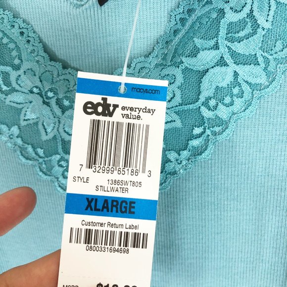 Style & Co stillwater Blue Lace Trim Tank Top XL - Picture 4 of 8
